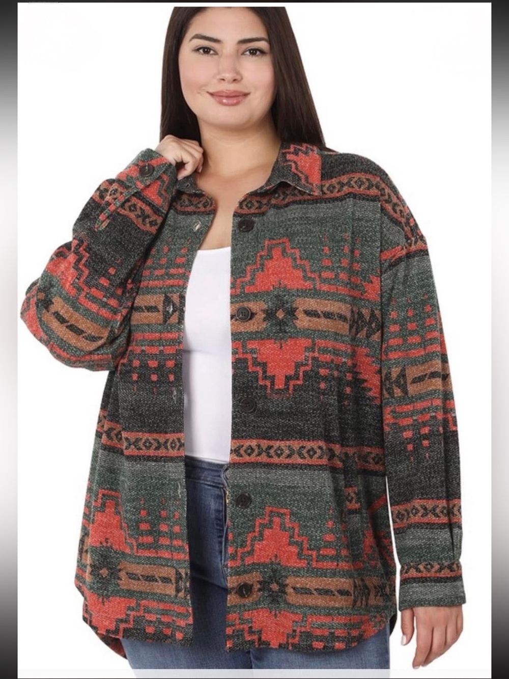 Zenana Aztec Button-Up Cardigan